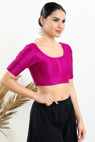 Image of Vamas Women's Silk Padded Self Design Half Sleeve Readymade Saree Blouse (X-766.N)