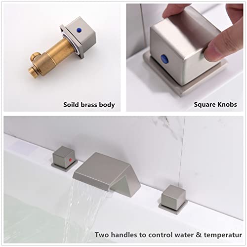 Liweike Waterfall Roman Tub Faucet Brushed Nickel Deck Mount Three Hole Double Handle With Tub Filler Faucet For High Flow #TOP4