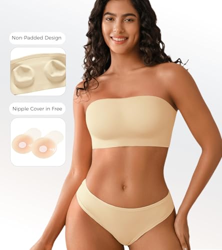 Image of DEANGELMON Strapless Bras for Women Non-Slip Silicone Bandeau Seamless Tube Top Bralette Comfy Non Padded Stretchy Stylish