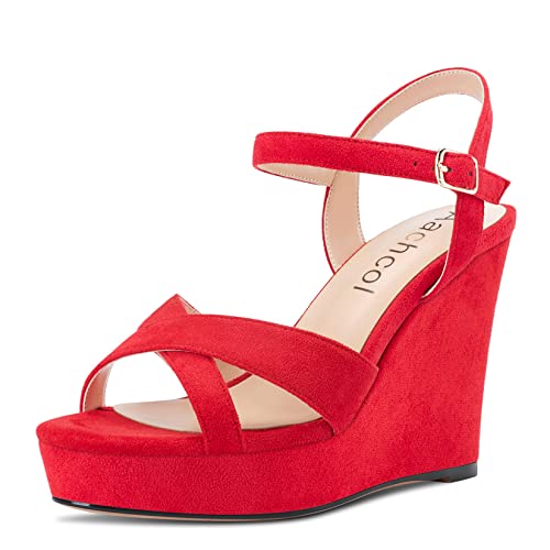 Aachcol Women Sandals Platform Wedge Peep Open Toe Ankle Strap Slingback Chunky Block High Heel Dress Shoes Suede 4 Inch