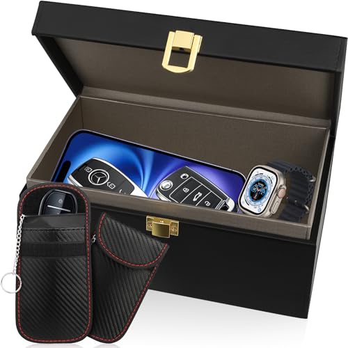 Diyife Autoschlüssel Faraday Box(XL) mit 2 Verdickte Bags, Keyless Go Schutz Autoschlüssel Box, RFID Signalabschirmung Strahlens für Car Key Safe, Handy, Kreditkarte, 22x13x10,3 cm