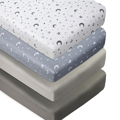 Image of FIGEPO 4 Pack Crib Sheets Star and Moon Neutral Unisex Baby Mattress Cover Fitted Crib Sheets Set for Baby Boys or Girls Moon