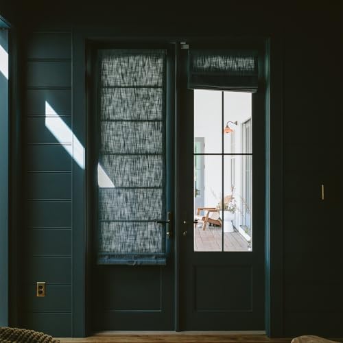 Image of TWOPAGES Liz No Drill Cordless Roman Shades Linen Textured Roman Blinds for Windows, Custom Made Room Darkening Blackout Roman Window Shades, Hardware Included, Everglade Teal, 1 Piece
