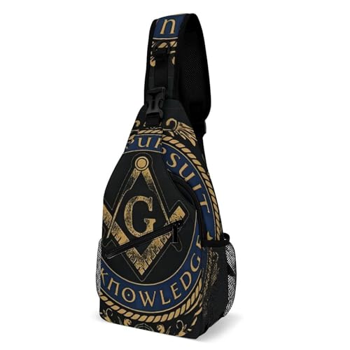 Masonic Symbols Freemasonry Sling Bags Men And Women Shoulder Backpack Chest Bag Cross Body Chest Sling Backpack., 15x8x4in