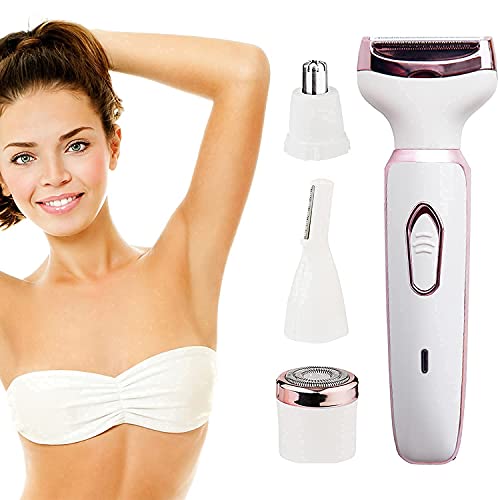 Bikini Trimmer Electric Razors for Women：Rechargeable Women's Shaver Hair Trimmer for Beard Mustache Arm Leg Armpit Bikini, Painless 4 in 1 Shaver with 3 Stainless Steel Blades and Floating Head