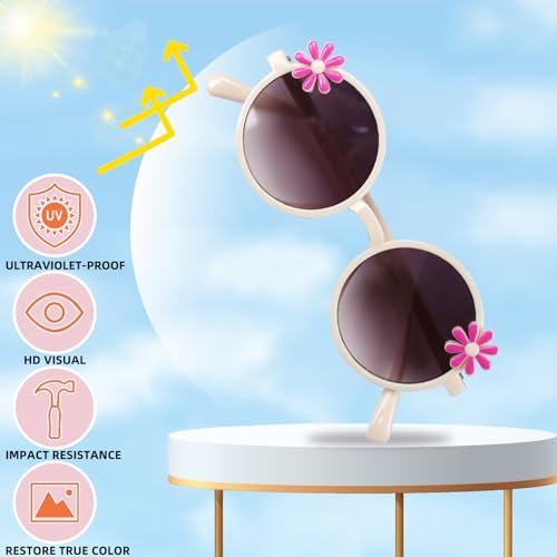 2Packs Round Daisy Flower Sunglasses for Toddler Girls Kid Cute Glasses Uv 400 Protection for Summer Beach Outdoor4