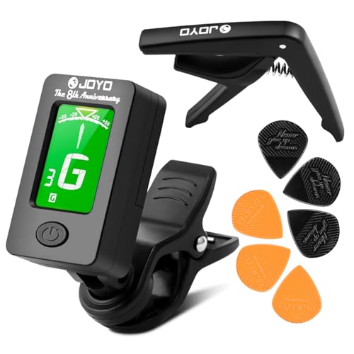 Image of JOYO Guitar Tuner Clip Guitar Capo with 6Pcs Picks Guitar Accessories Digital Electronic Tuner for Electric Guitar, Bass, Acoustic, Ukulele, Violin