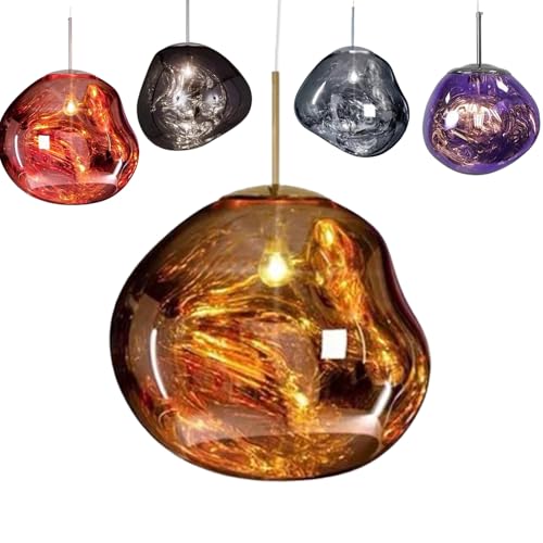 Modern LED Glass Pendant Light with Irregular Lava Ball Shade 2m Adjustable Cord Stylish Hanging Lamp for Home Store and Club Lighting (Purple)