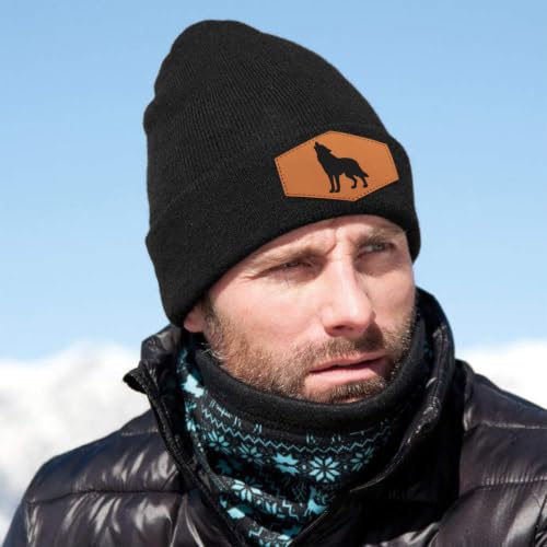 Image of Wolf Beanie Hat for Men Women, Warm Winter Knit Cap Black