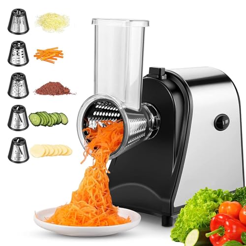 SNBGRYE Electric Vegetable Slicer, Household Tumbler Vegetable Slicer, With 5 Rotary Blades, One Touch Control, Electric Cheese Grinder, For Vegetables, Cheese, Fruits