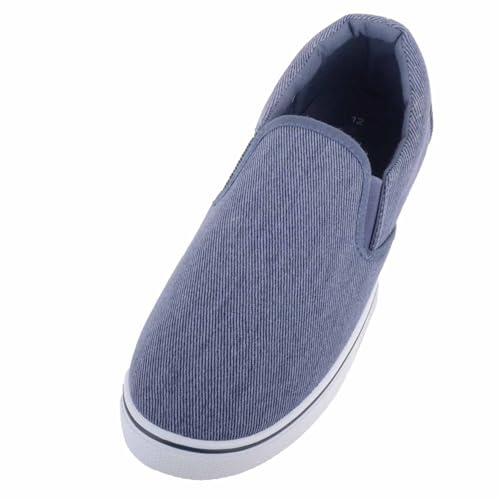 ABSOLUTE FOOTWEAR Mens Lightweight Summer Canvas Slip On Trainer Pumps with Twin Gusset - Denim - UK 12