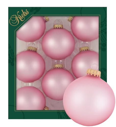 Krebs Glas Lauscha - Decoración de Navidad/Adornos para árbol de Navidad de cristal - Bolas de colores lisos - Cantidad: 8 unidades - Color: rosa mate - Tamaño: 7 cm aprox