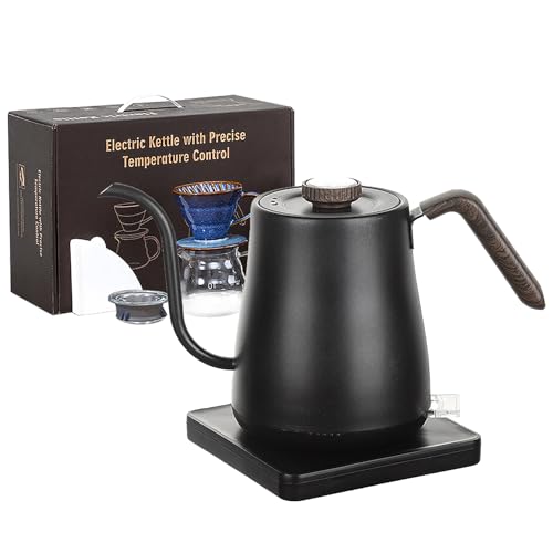 NERNGZC - Juego de hervidor eléctrico digital con cuello de cisne, interior de acero inoxidable 304 con temperaturas programadas y función de control de temperatura ±1℉,Negro