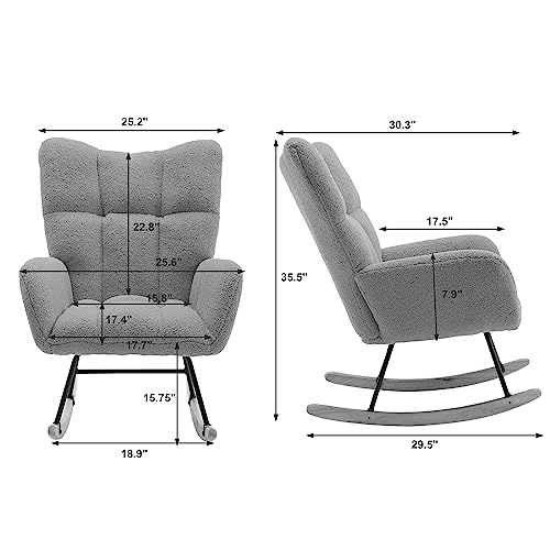 image for Whalemon Rocking Chair Nursery, Teddy Upholstered Glider Rocker with H