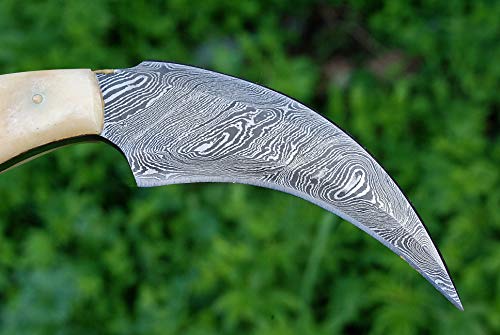 SHARD Damascus Karambit Handmade Hunting Tactical,Karambit Knife, Damascus Steel Hunting Knife with Sheath, Hand Forged Double Edge Snag Survival Knife ( Ivory ),Karambit Knife