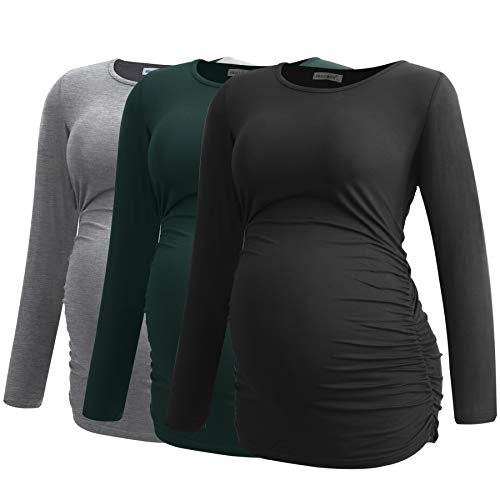 Image of Smallshow Women's Maternity Shirts Long Sleeve Pregnancy Clothes Tops 3-Pack