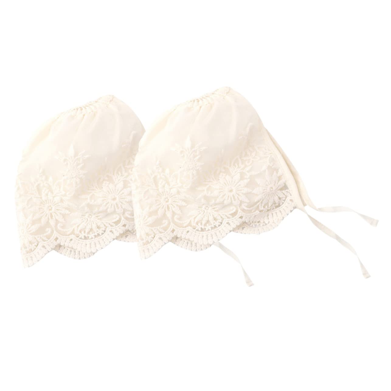 2 Gorros de Encaje Beige para Ñiño Niña, Gorro Recien Nacido Transpirable Lazo Seguro, Cómodo para Bautizo y Bodas, 2 Piezas