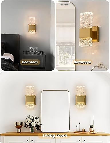OYLYW Modern LED Vanity Lights for Bathroom Brushed Gold Crystal Bathroom Vanity Lighting Fixtures Wall sconces for Bathroom Over Mirror Lighting Fixtures 3000K - Thumbnail 4