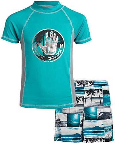 Body Glove Boys' 2-Piece UPF 50+ Rash Guard and Swimsuit Trunks Set, Size 8, Turquoise Beach