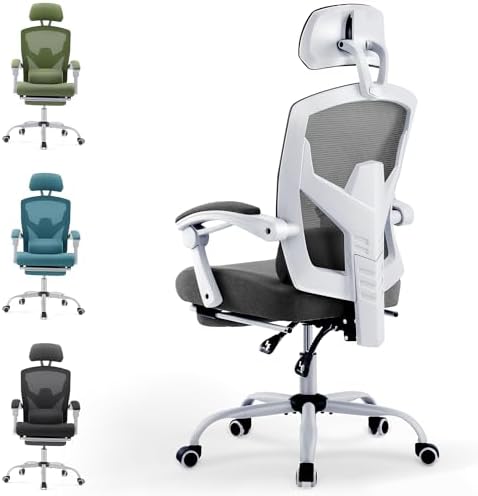 DUMOS Ergonomic Home Office Chair with Footrest – Reclining Mesh Desk Chair for Work & Gaming
