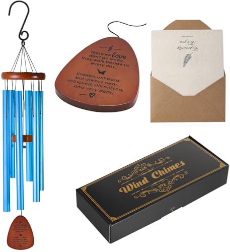 Image of Memorial Wind Chimes for Loss of Loved One - Sympathy Wind Chimes for Dad, Mom, Baby, Brother, or Friend - Outdoor Bereavement Gift, Blue (Teardrop Design)