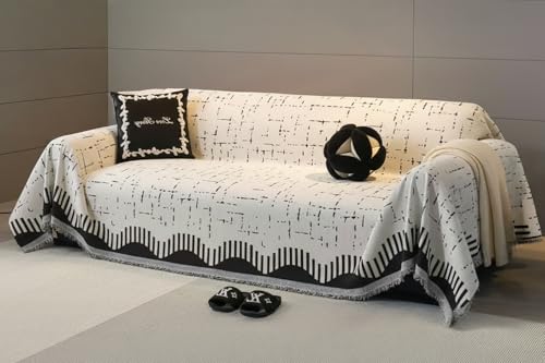 Image of The Furnishing Tree 3 Seater Reversible Chenille Sofa Cover, Double-Sided Luxury Throw, Anti-Slip Couch Cover, Soft & Comfortable Sofa Towel for All Seasons, Minimalist Geometric Fringe