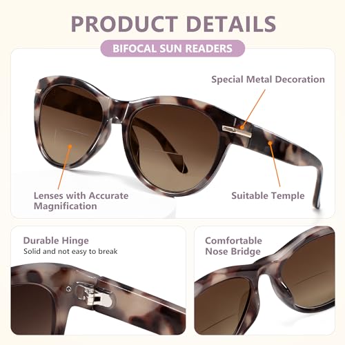 Image of EASY READ 2 Pack Bifocal Reading Sunglasses for Women | Trendy Sunglasses Readers, UV400 Protection,Exquisite Metal Decoration, Great for Reading Outdoors