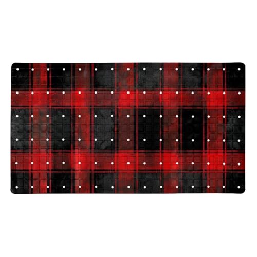 Alfombrilla de baño rectangular de tartán negro con ventosas para bañera 2