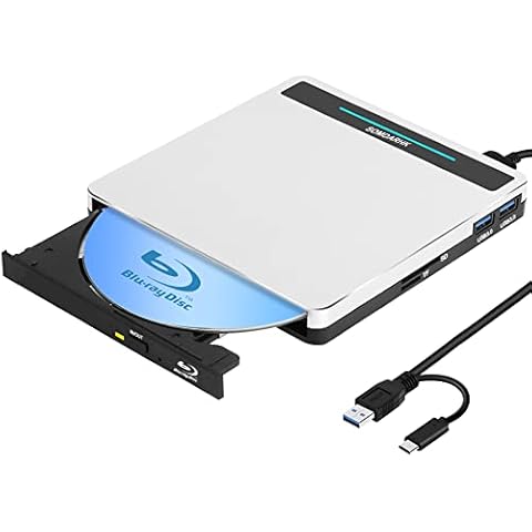 External Blu Ray CD DVD Drive, USB 3.0 Type C Blu-ray Player CD DVD RW ROM Burner, Slimline Blue Ray Drive External Blu-ray Drive Reader for Laptop PC MacBook Air Pro iMac Apple Windows 11/10 8/7 Cover