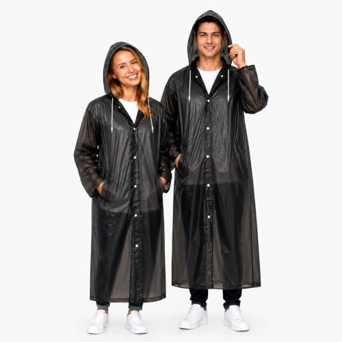 Image of OTOROYS Waterproof Long Rain Coat with Hood for Men, Women, Boys & Girls | Universal Full Length Reusable PVC Raincoat | Lightweight Portable Rain Ware for Bike Riding, Travel & Outdoor, Black