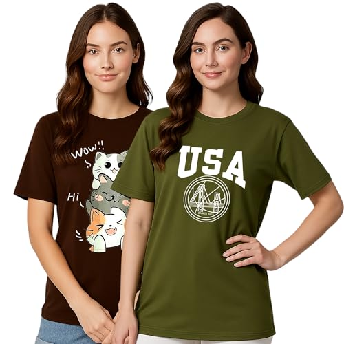 Image of My Swag Womens Graphic T-Shirt Pack of 2, Cotton Casual, Gym, Daily Summer Wear