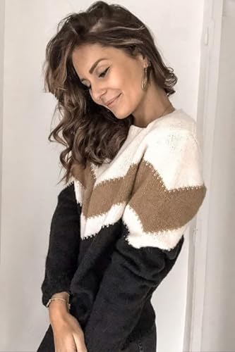 Image of FEKOAFE Womens 2026 Deep V Neck Sweaters Striped Long Sleeve Knit Pullover Sweaters for Women