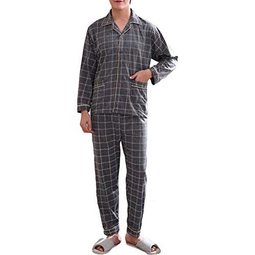 Loungewear Pajamas Sets for Men Flannel Cotton Warm Plaid Sleepwear Set Winter Long Sleeve Button Down Nightwear Suit