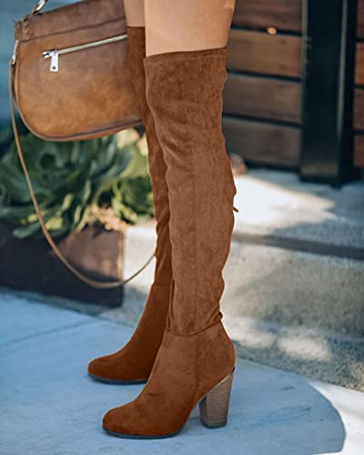 Vetaste Women's Faux Suede Over The Knee Boots Side Zipper Chunky Heel Wide Calf Boot #TOP4
