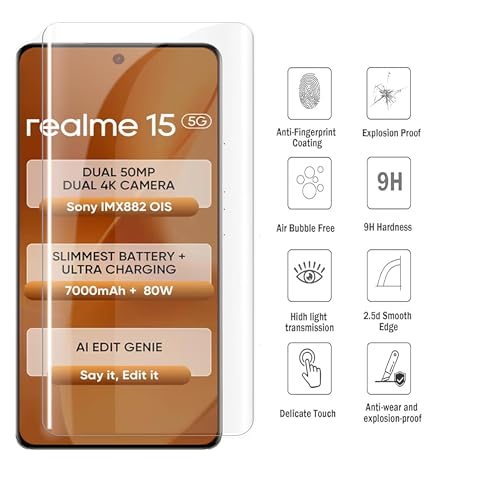 Image of ZARALA UV Tempered Glass Screen Protector Compatible for Realme 15 5G | Front And Back Screen Guard With camera lens protector (Combo)