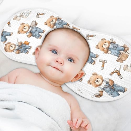 vvfelixl Baby Burp Cloths Cute Bear Repairman Baby Newborn Cotton Burping Cloths Set Babys Washcloths 4 Pack 6