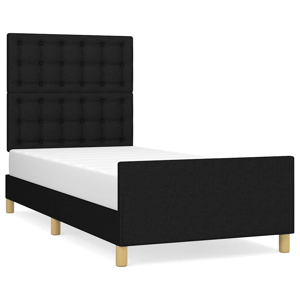 Telaio per letto senza tempo, per camera da letto, con testiera, nero, 90 x 190 cm, tessuto per una lunga durata e una facile pulizia