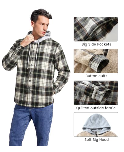 Image of Men's Cotton Plaid Shirt Jacket Fleece Flannel Sherpa Button Down