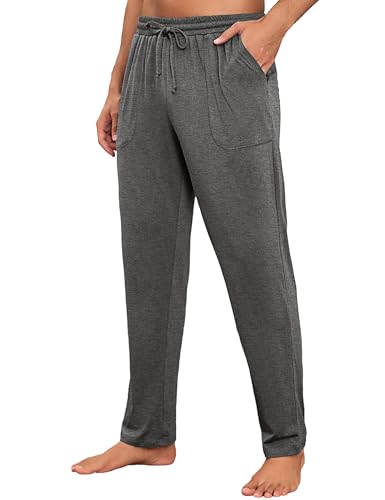 Litherday Pantalón de Pijama Hombre Largo de Algodón Suave y Cómodo Pantalones de Casa con Bolsillos y Cordón para Dormir Primavera Otoño Ropa de Estar en Casa, Gris Jaspeado Oscuro, S