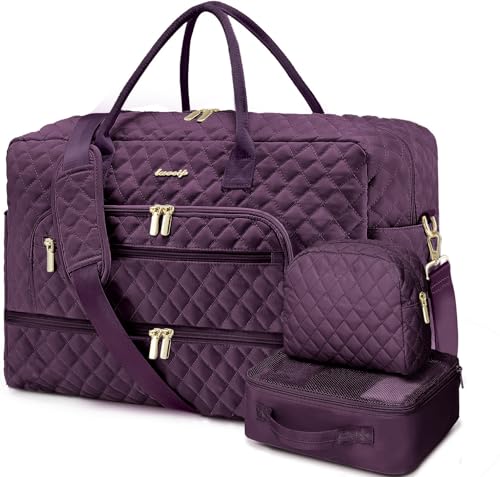 Large Women Travel Duffle Bag - Carry on Overnight Weekend Travel Duffel Tote Gym Bag with Wet Pocket Toiletry Weekender Overnight Bag for Travel Business Trips Sports Hospital 3 Pcs Set