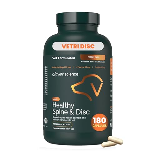 VetriScience Healthy Spine & Disc Easy-Open Capsules, Back and Spinal Support Chondroitin and Taurine Supplement for Dogs, Perfect for Dachshunds, Corgis, Frenchies, Basset Hounds & More, 180 Count