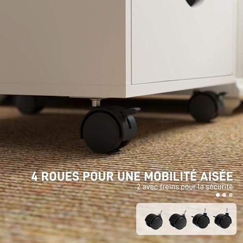 Caisson bureau mobile 5 tiroirs sur roulettes, HOMCOM