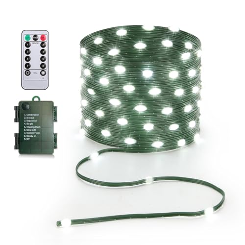 KepStars Battery Operated String Lights (1 Pack), 16.5ft 50 LED Fairy String Lights Battery Powered with Remote & Timer for Indoor Outdoor Christmas Trees Wreath Decoration Bedroom Patio - Cool White