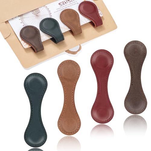 Magnetic Bookmarks 4Pcs - Leather Magnetic Bookmark Gift Set - Double Sided Magnet Bookmark Clips - Leather Bookmarks for Women - Stylish Gifts for Book Lovers - Vintage Book Marks for Reading Women