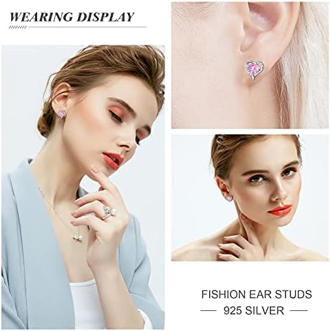 Sterling Silver Earrings For Women Girl, Perfect Heart Shape Silver Stud Earrings in Elegant Gift Box Packaging, Size10mmPink