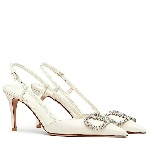 Image of Women Heeled Slingback Sandals V Buckle Closed Pointed Toe Stiletto High Heels Slip-On Backless Evening Prom Party Dress Shoes