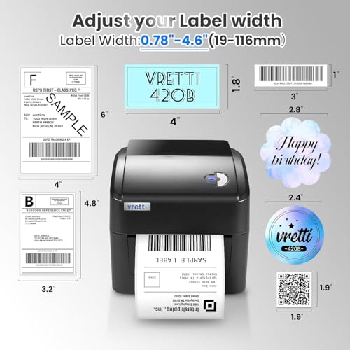 vretti Etikettendrucker WiFi & USB- DHL Labeldrucker 4x6 mit XXL-Papierlager | 99,99% Scansicherheit, 3-fache Druckerkopflanglebigkeit, Kompatibel mit Amazon, Shopify, DHL, UPS, Ohne Toner