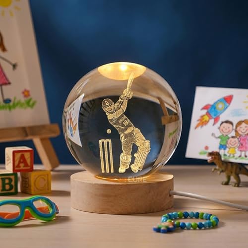 Image of COVACURE 3D Viratt Kohlii Crystal Ball Night Lamp, Viratt Kohl Crystal Ball Night Light with USB, LED Wooden Base Table Lamp for Bedroom Home Office Decoration Birthday Gift for Boys and Girls