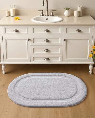 Image of Color&Geometry Oval White Bathroom Rugs 32x20, Extra Soft Absorbent Microfiber Bath Rugs, Non-Slip Bathroom mat, Washable Plush Bath Mats for Bathroom, Shower, Bathtub, Laundry, White