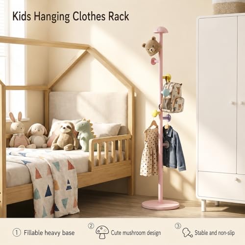 Image of HomeCloud Heavy-Duty Steel Coat Hanging Stand for Home & Boutiques-Freestanding Clothes Hanger Rack for Coats, Jackets, Hats, Bags & Daily Garments (Pink)